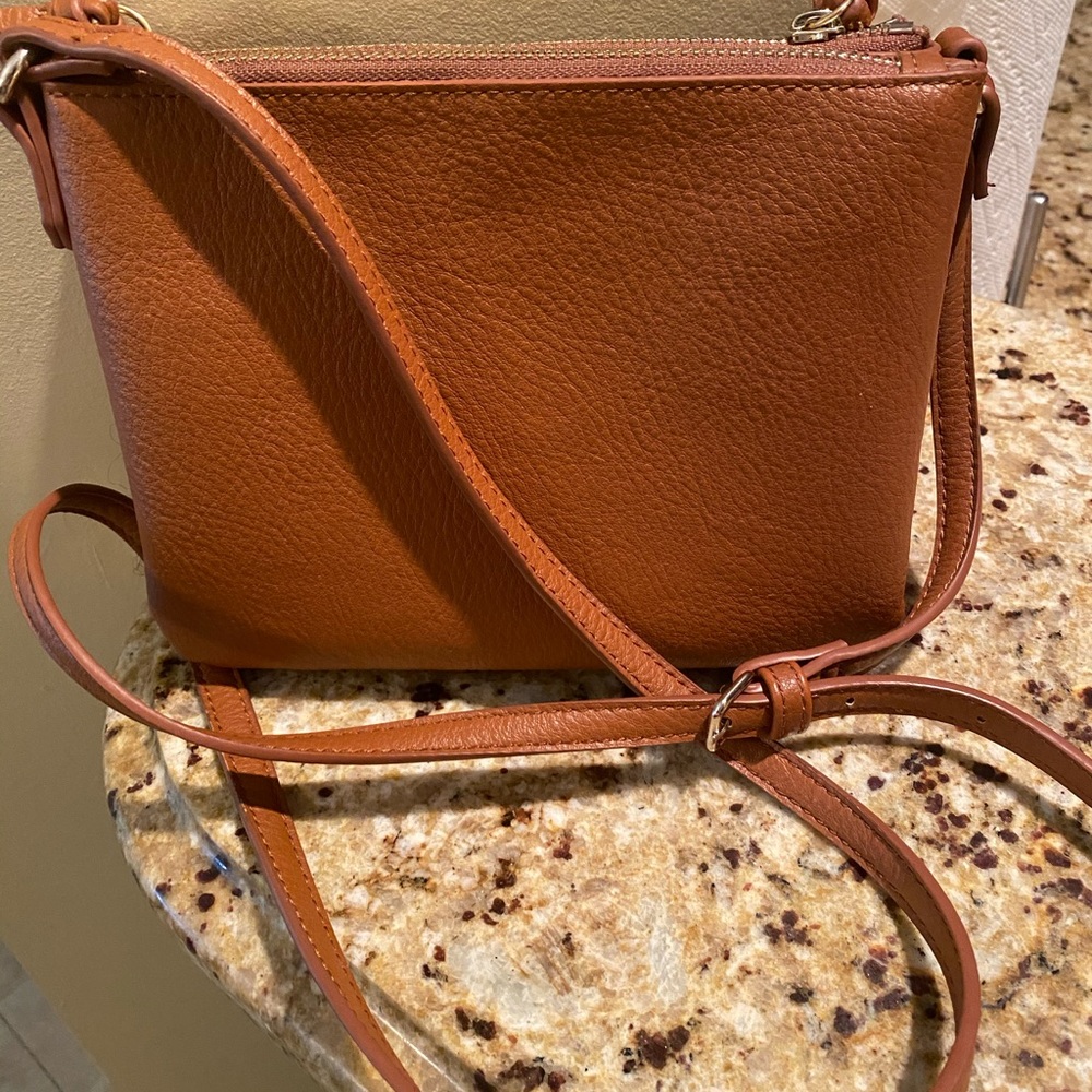 Old Navy Double Zipper Cognac Crossbody